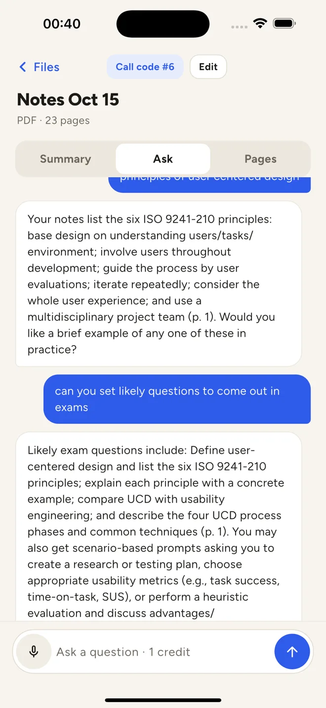 Asking CramBrief for likely exam questions from lecture notes