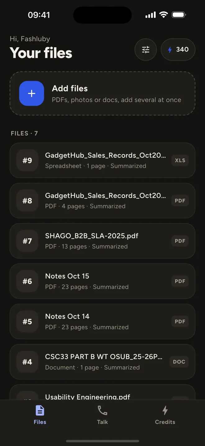 CramBrief file list with numbered files